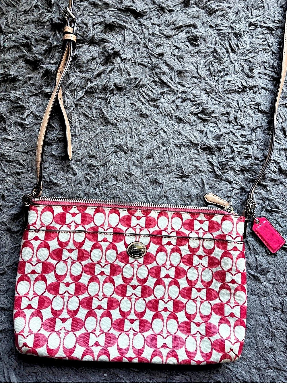 Coach Signature File Crossbody Bag Pink & White